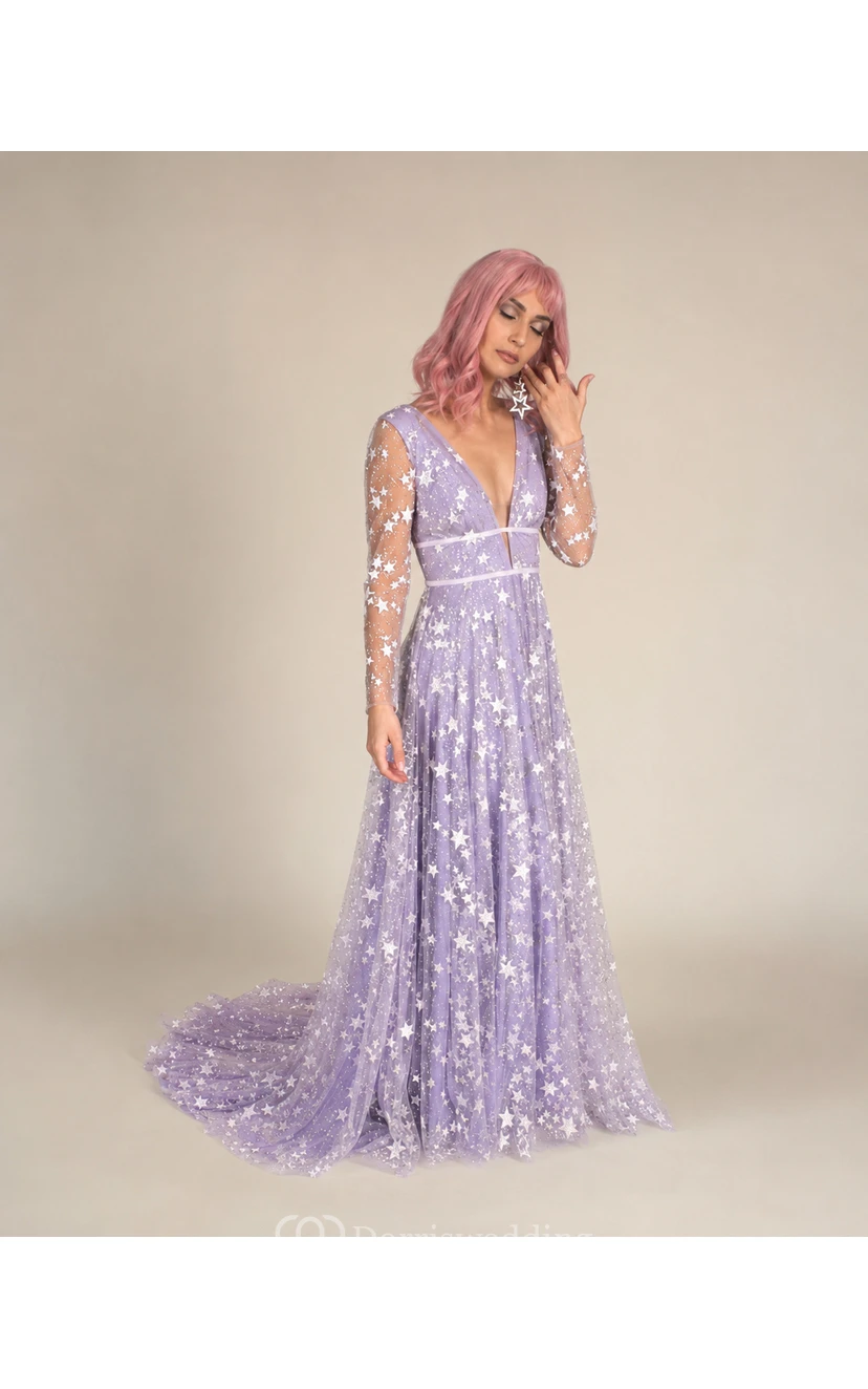 Robe bohème simple en tulle bleu céleste à paillettes et à strass view 10