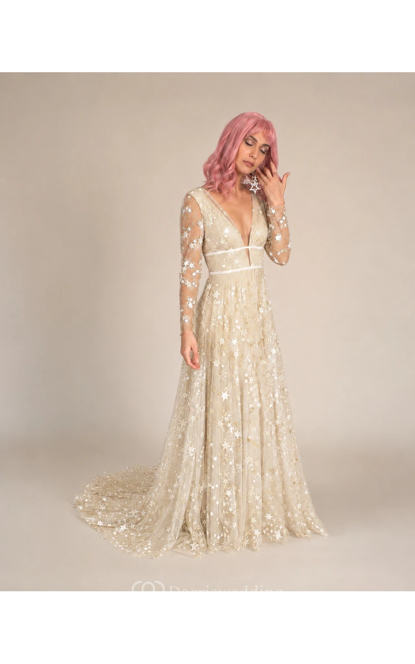 Robe bohème simple en tulle bleu céleste à paillettes et à strass view 12