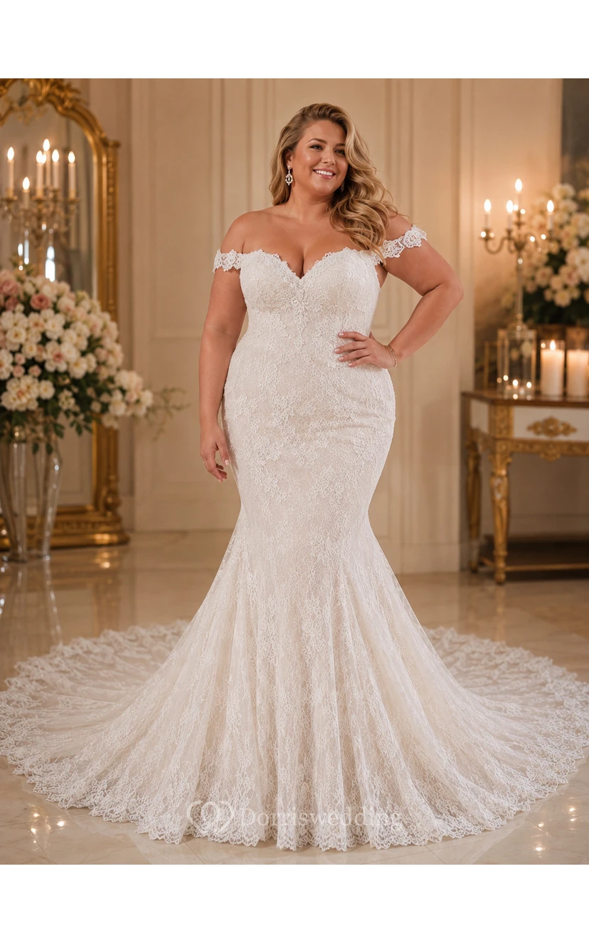 Delicate Mermaid Lace Appliques Elegant Wedding Dress Court Train view 7
