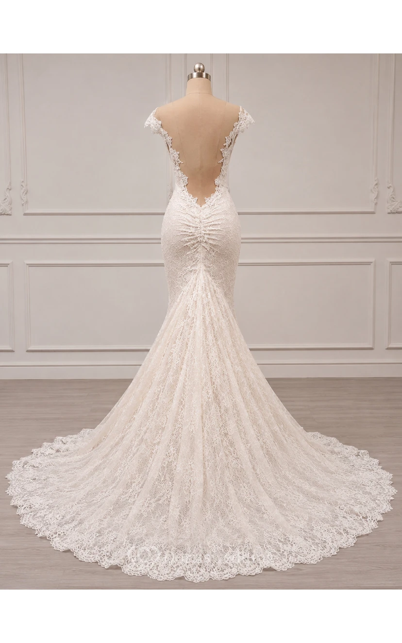 Delicate Mermaid Lace Appliques Elegant Wedding Dress Court Train view 4