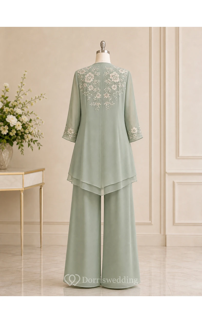 Sage Floral Embroidered Mother Pantsuit Sage Scoop Jewel Jumpsuit Ankle-length view 8