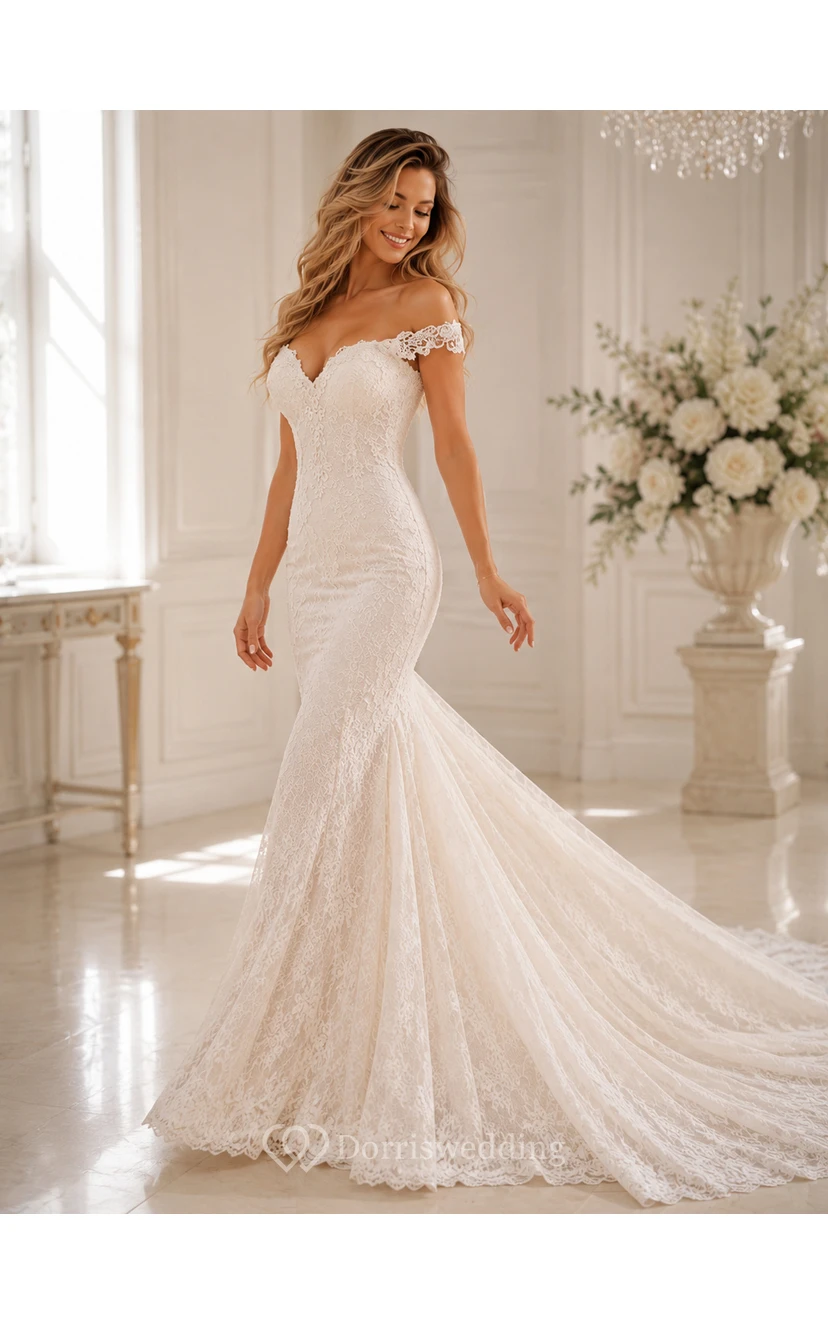 Delicate Mermaid Lace Appliques Elegant Wedding Dress Court Train view 5