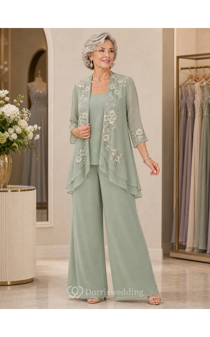 Sage Floral Embroidered Mother Pantsuit Sage Scoop Jewel Jumpsuit Ankle-length view 5