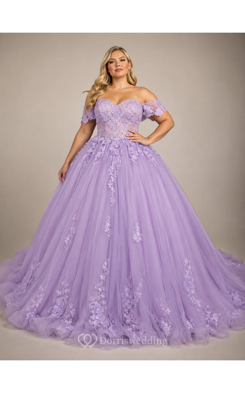 Robe de bal bustier en tulle coupe A ornée d'appliqués, robe de bal exquise view 4