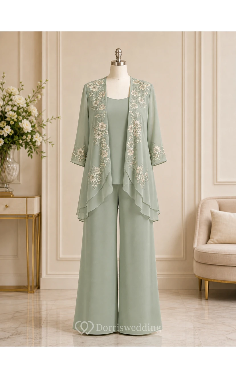 Sage Floral Embroidered Mother Pantsuit Sage Scoop Jewel Jumpsuit Ankle-length view 7