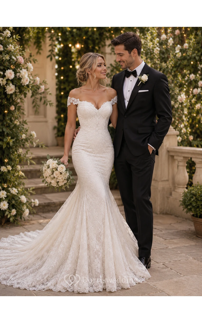 Delicate Mermaid Lace Appliques Elegant Wedding Dress Court Train view 6