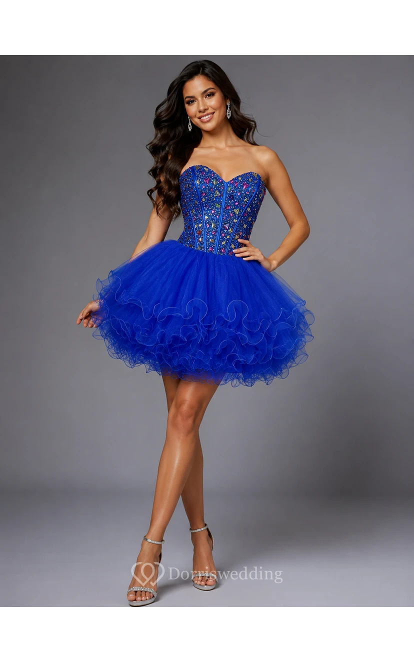 Robes de cocktail mini sexy à décolleté cœur, ornées de perles d'organza, robes de bal de fin d'année view 7