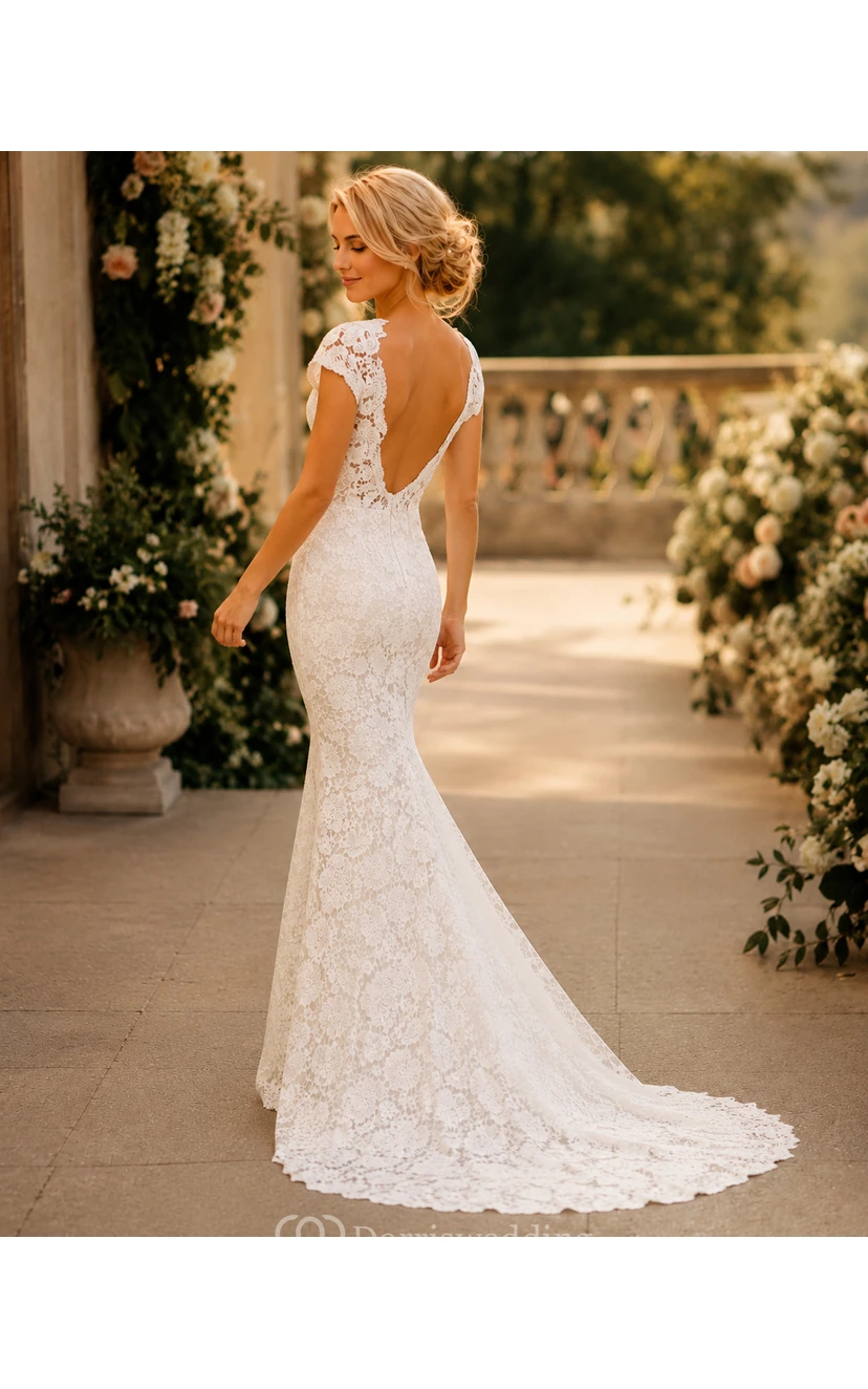 Boho Lace Cap Sleeve Vintage Wedding Dress | Simple Country Sheath Bridal  Gown | Dorris Wedding