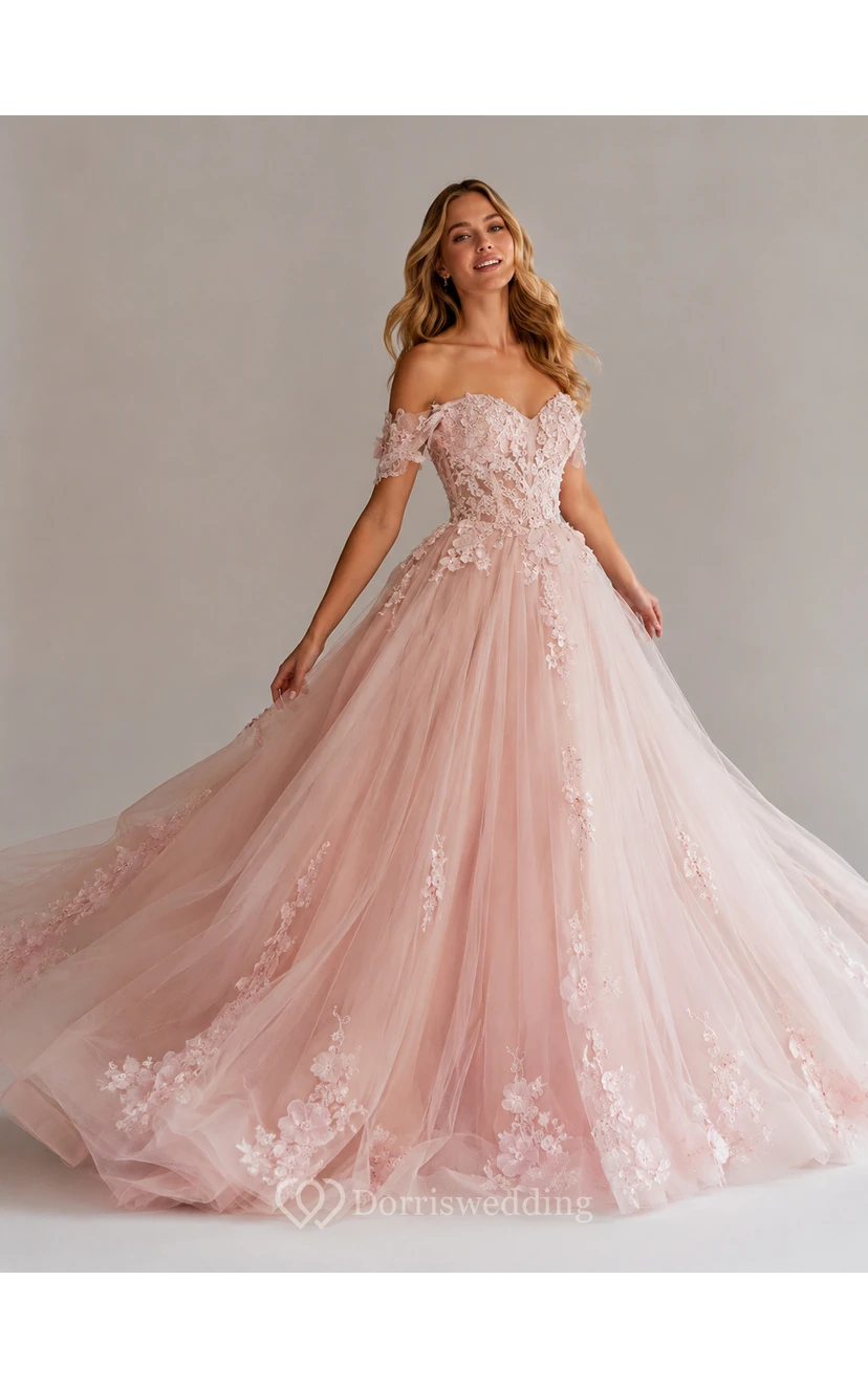 Robe de bal bustier en tulle coupe A ornée d'appliqués, robe de bal exquise view 3