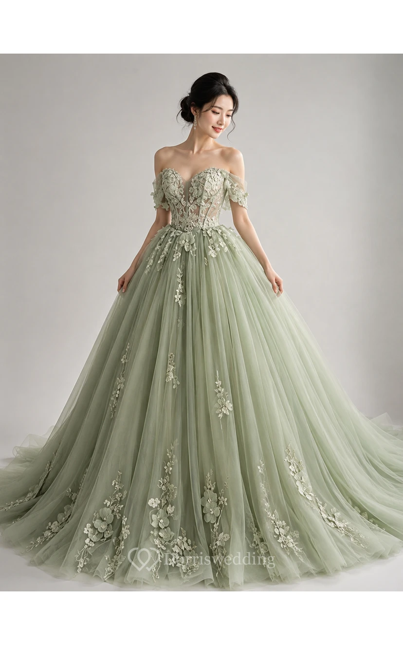Robe de bal bustier en tulle coupe A ornée d'appliqués, robe de bal exquise view 6