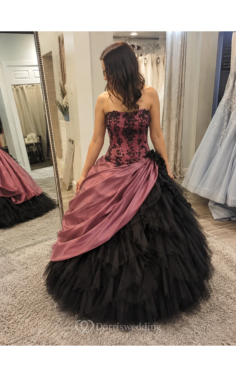 Ballkleid, Teelänge, schulterfrei, mit asymmetrischem Träger, Applikationen, Schnürung am Rücken, Chiffon, Tüll, Spitze, Pailletten, Satin view 8