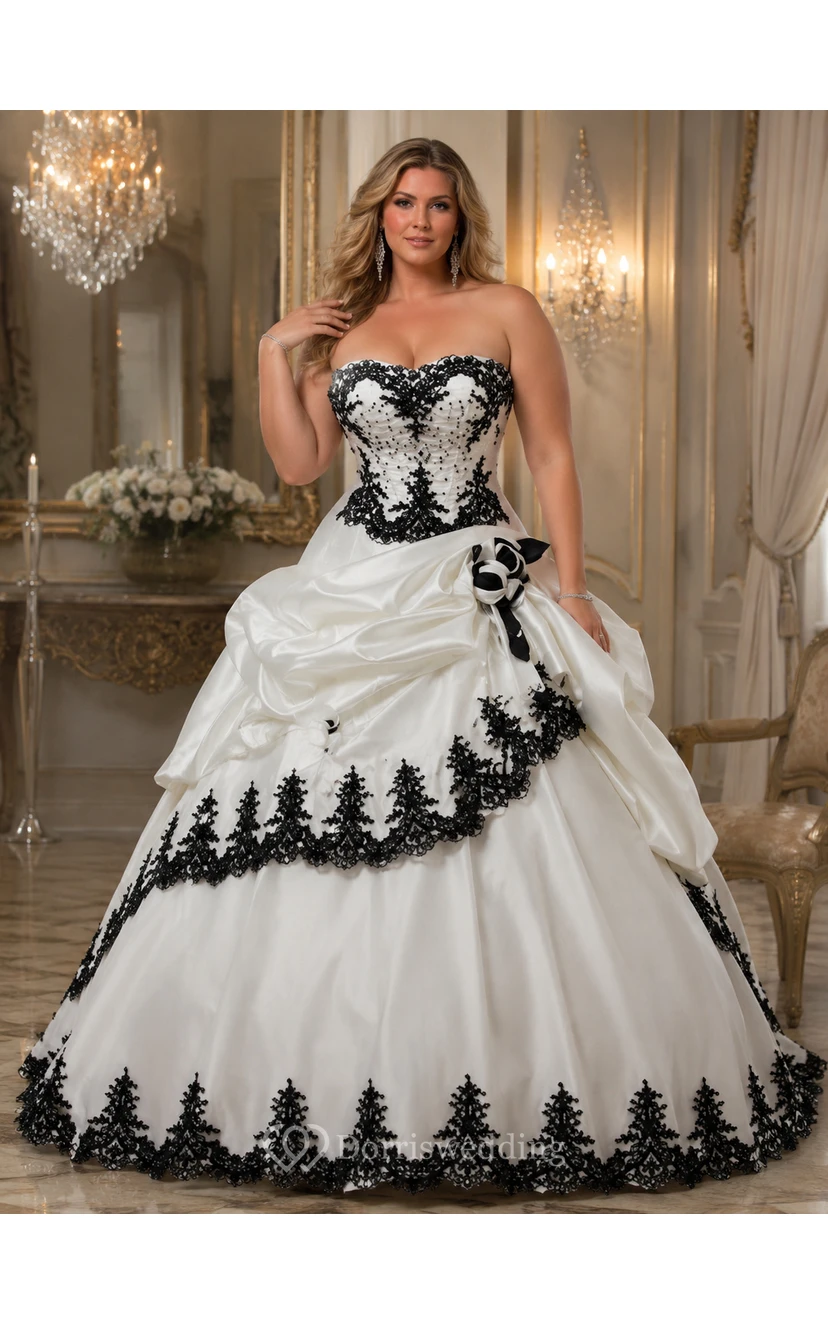 Ball Gown Taffeta Strapless Sleeveless Court Train Princess Wedding Dress with Beading Cascading Ruffles and Tiers view 4