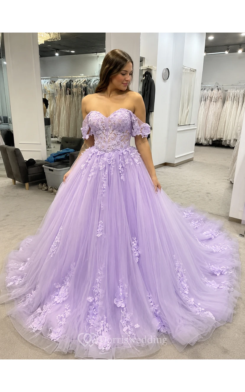 Robe de bal bustier en tulle coupe A ornée d'appliqués, robe de bal exquise view 8