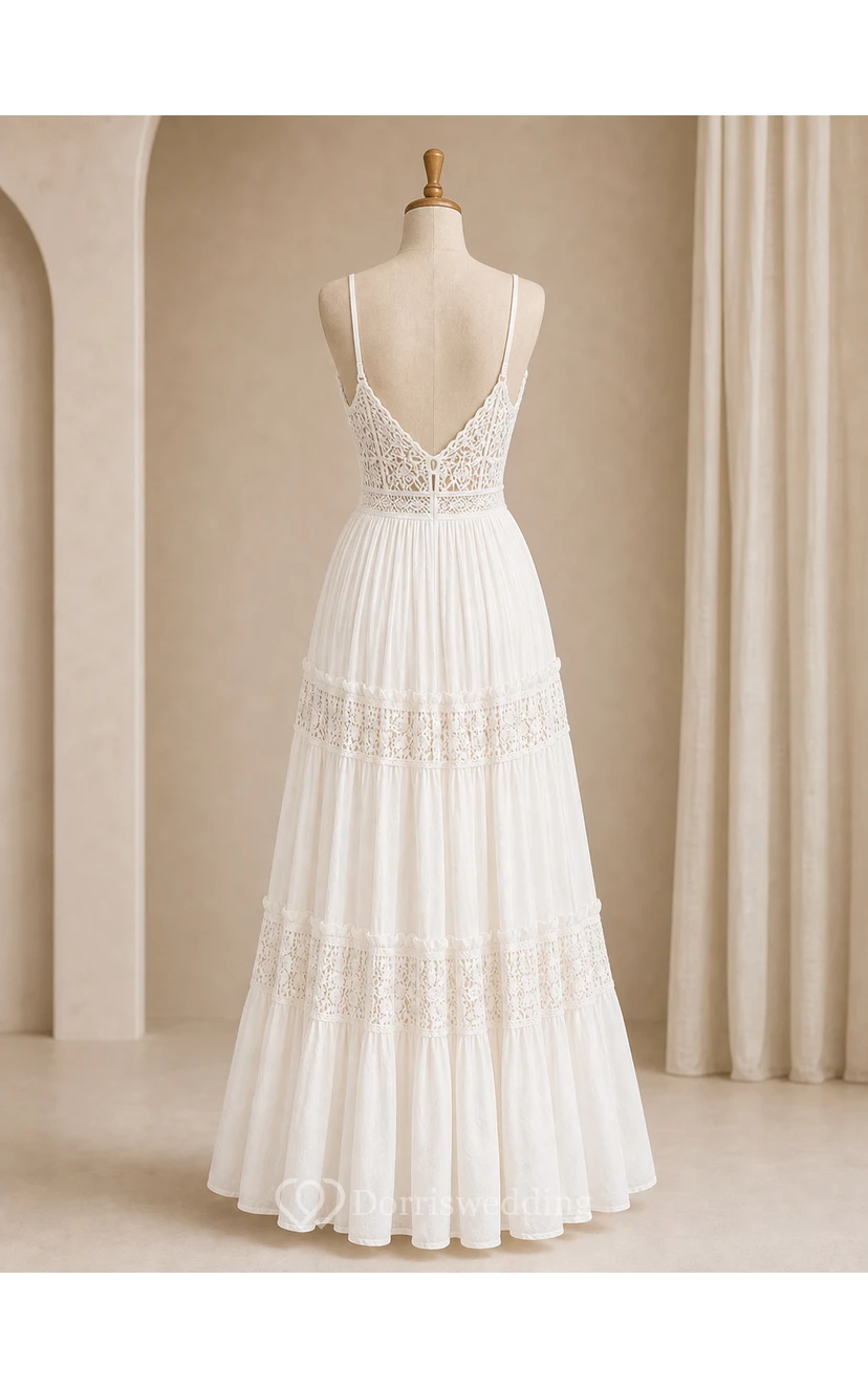 Beach Boho Wedding Dress with Spaghetti Straps, Lace Bodice & Tiered Maxi Skirt view 8
