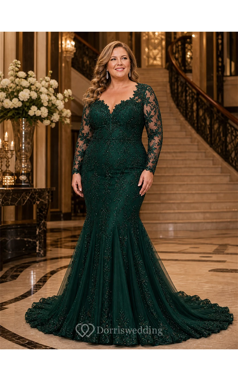 Long Sleeve Black Lace Mermaid Wedding Dress view 6
