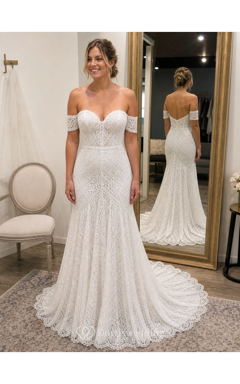 Boho Sweetheart Sheath Lace Empire Sweep Train Wedding Dress view 6