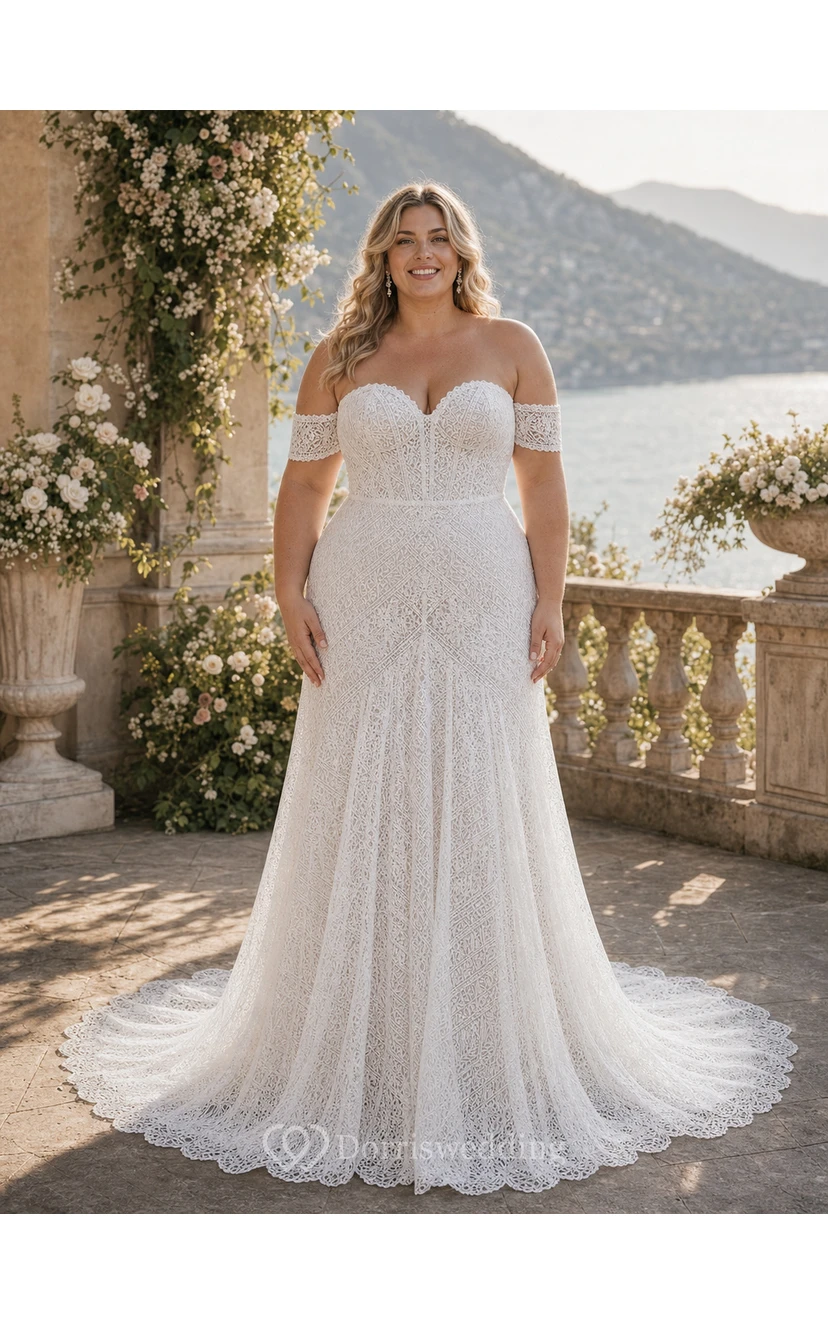 Boho Sweetheart Sheath Lace Empire Sweep Train Wedding Dress view 5
