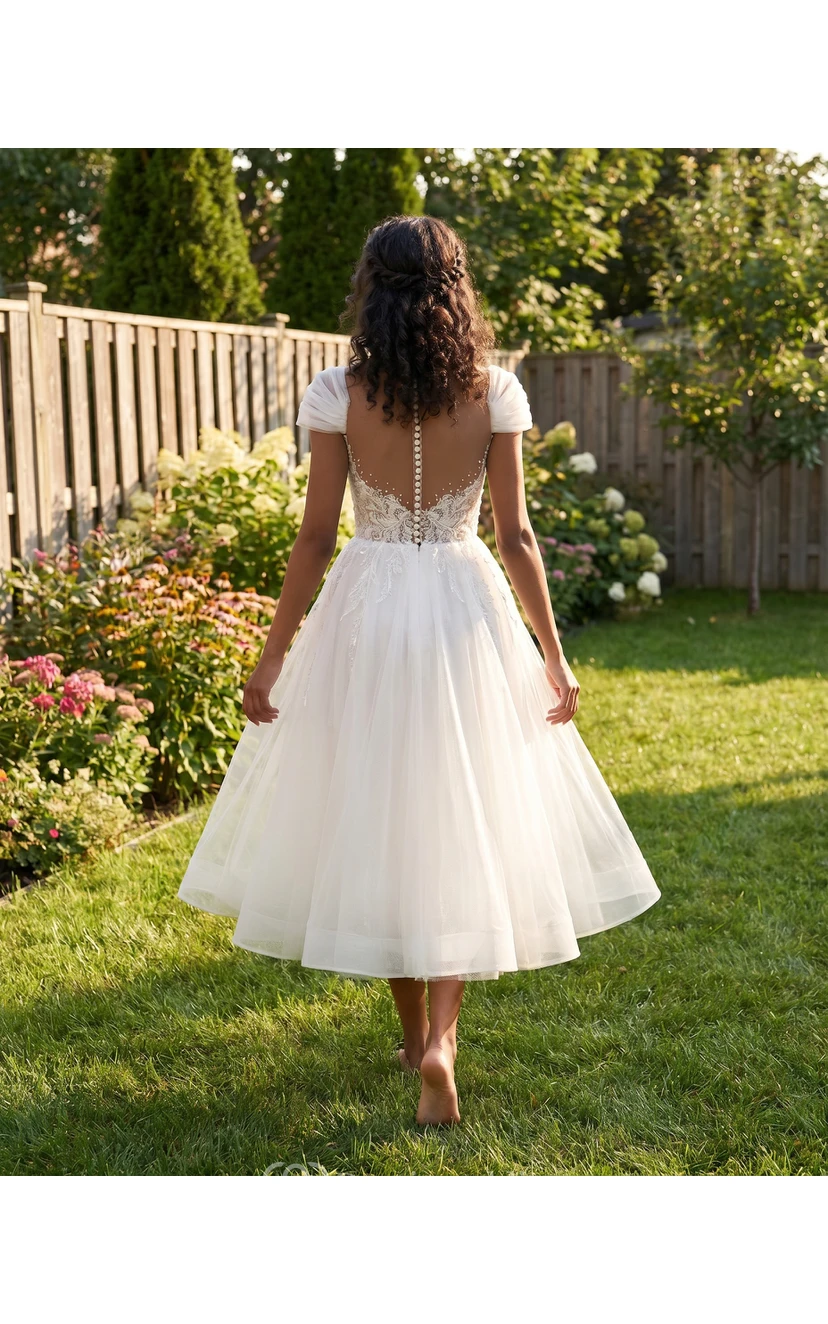 Tea Length Elopement Wedding Dress | Short 1950 Vintage Bridal Gown | Casual Plus Size Long Sleeve Outfit | Dorris Wedding Tea Length Elopement Wedding Dress | Short 1950 Vintage Bridal Gown | Casual Plus Size Long Sleeve Outfit | Dorris Wedding