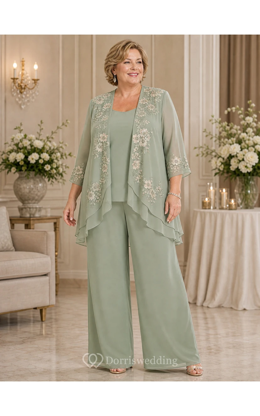 Sage Floral Embroidered Mother Pantsuit Sage Scoop Jewel Jumpsuit Ankle-length view 4